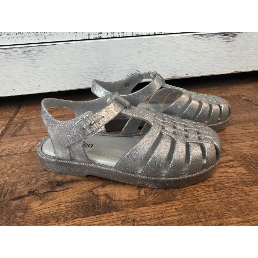 Mini Melissa Possession Sandal Glitter Silver Kids Size 12